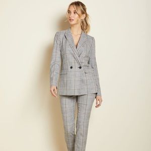 RW&Co. Plaid Double Breasted Long Fitted Blazer